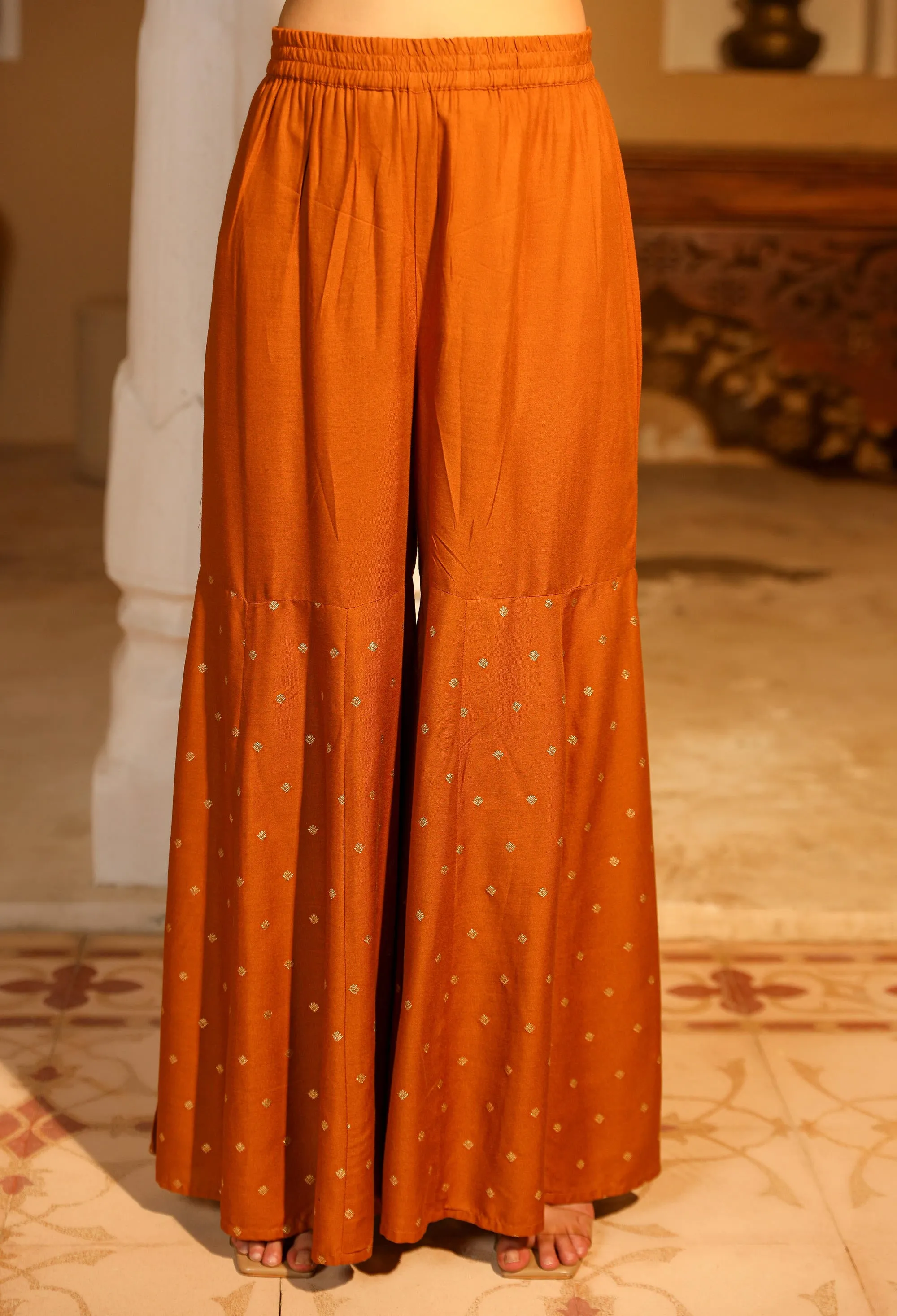 The Swarn Mustard Ethnic Motif Printed Rayon Kurta Pant And Dupatta With Zari Work & Sequins