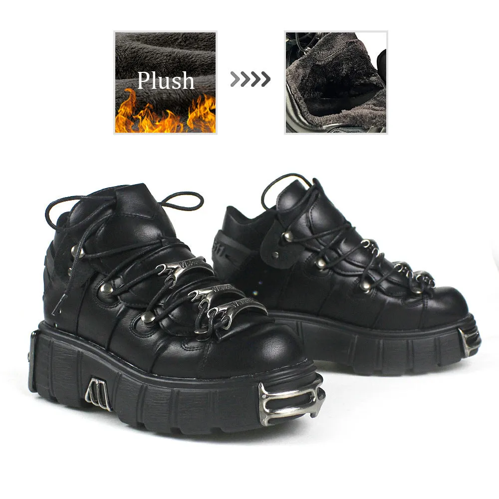 Toleet 2000s fashion 2024 New Women's Shoes Heavy Metal Platform High-Top Punk Leather Shoes Gothic Dark Motorcycle Boots