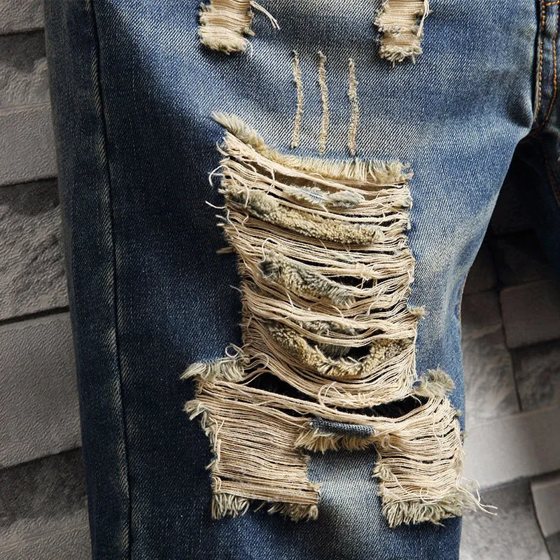 Trend big hole jeans short pants men''s summer Capris jeans pants pants beggars pants men''s Korean slim