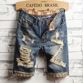 Trend big hole jeans short pants men''s summer Capris jeans pants pants beggars pants men''s Korean slim