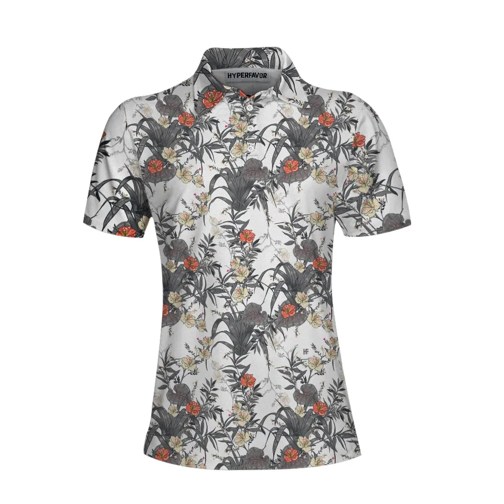 Tropical Flowers Shirt Short Sleeve Women Polo Shirt Coolspod