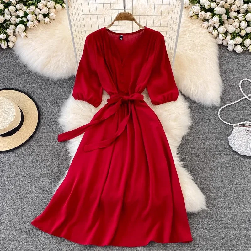 V-neck long dress for women     S4308