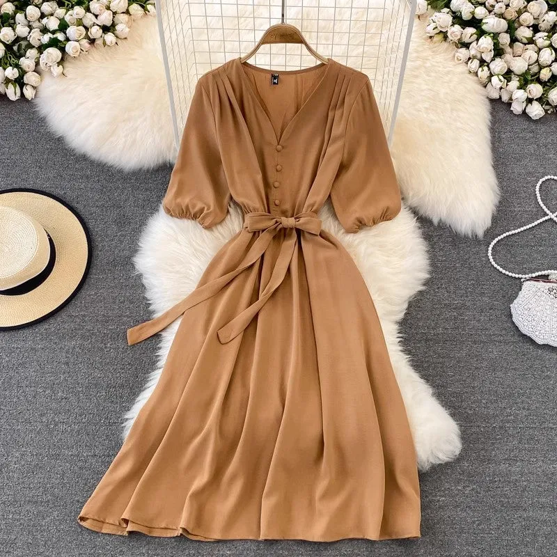 V-neck long dress for women     S4308