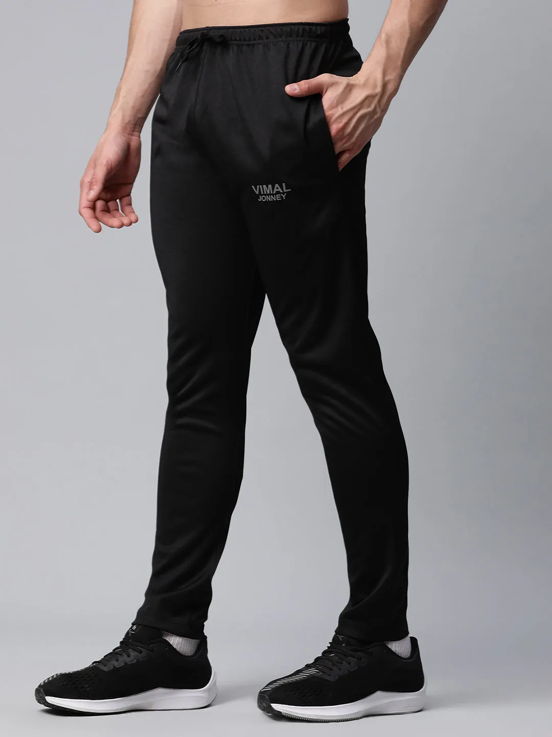 Vimal Jonney Dryfit Polyster Lycra Solid Black Trackpant for Men