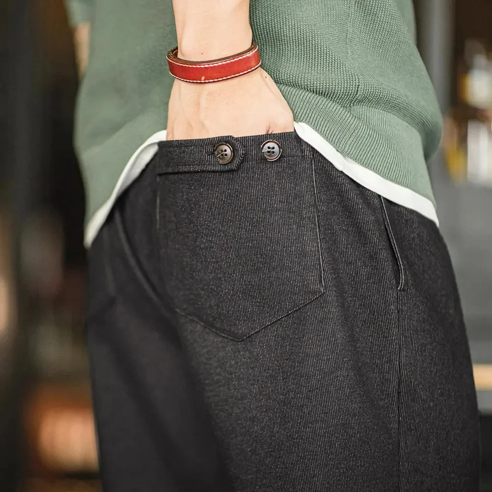 Vintage Heavyweight Dad Pants for Men - Elastic Waist Blended Tweed Straight Trousers