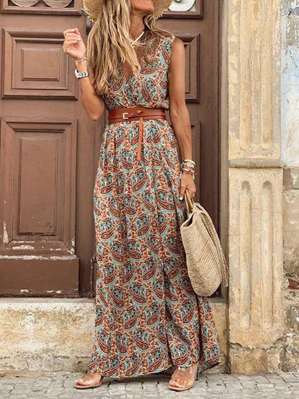 Vintage Sleeveless High-waisted Bohemian Dress