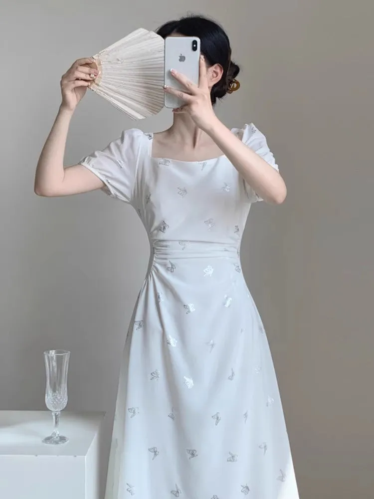 white square neck dress for women beautiful long dress      S3455