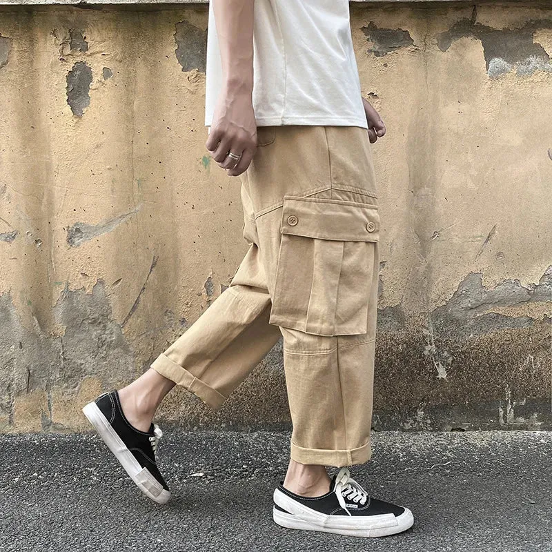 Wiaofellas  -  Autumn New Casual Pants Men's Straight-leg Pants Loose Nine-point Pants Baggy Pants  Trousers Men  Sweatpants Men