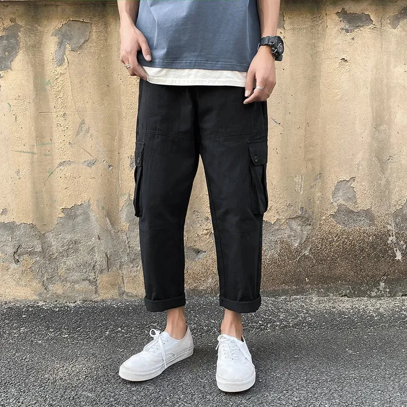 Wiaofellas  -  Autumn New Casual Pants Men's Straight-leg Pants Loose Nine-point Pants Baggy Pants  Trousers Men  Sweatpants Men