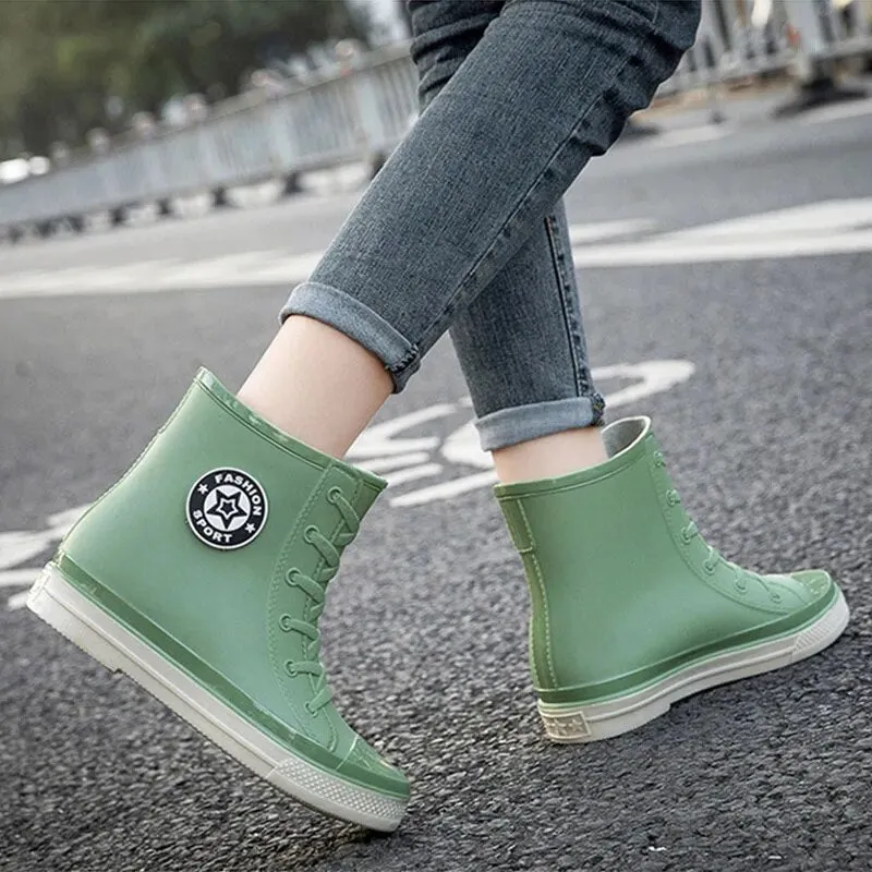 Women Fashion Waterproof Students Non-slip Short Tube Rubber Shoes - WRB50127