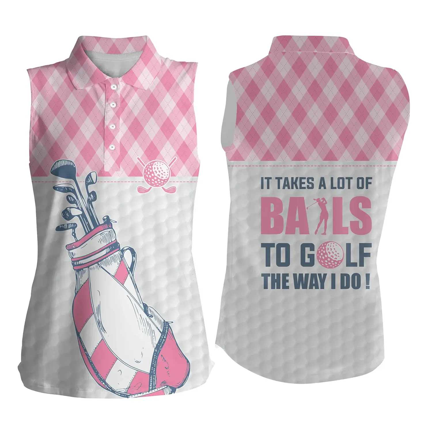 Women Golf Polo Shirt It Takes A Lot Of Balls To Golf Custom Pink Argyle Pattern Golf Shirts For Women