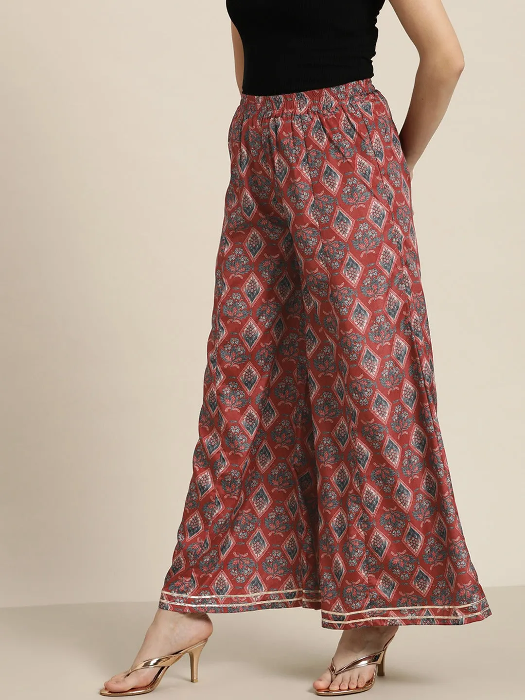 Women Maroon Floral Palazzo Pants