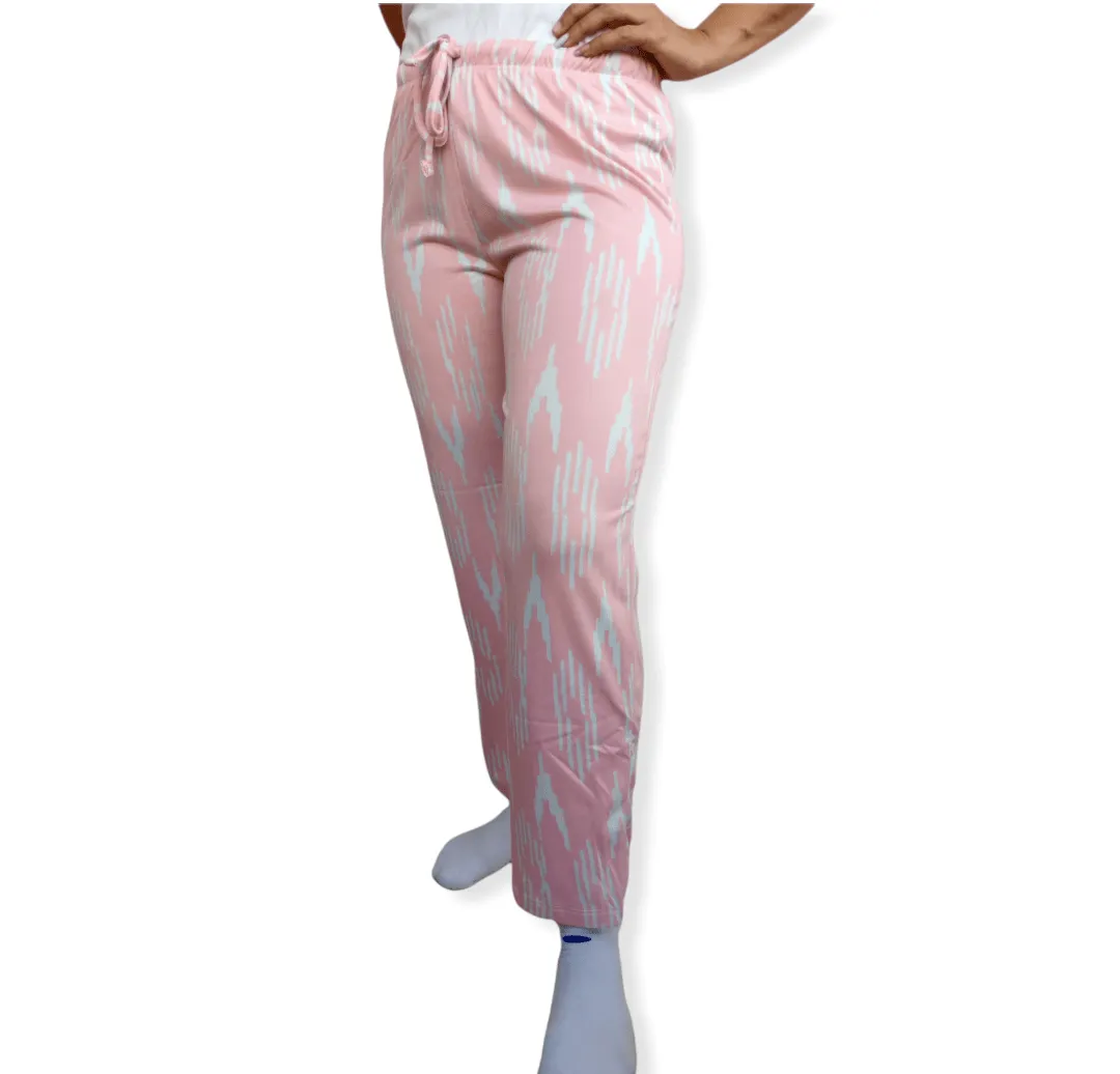 Women Pajama Pants - Pink x White