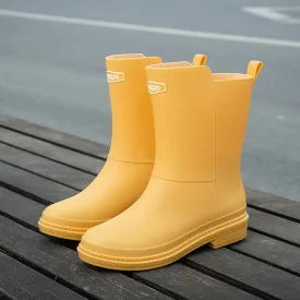 Women Rubber Shoes Fashion Mid Calf Boots Comfort Waterproof Rain Boot - WRB50139