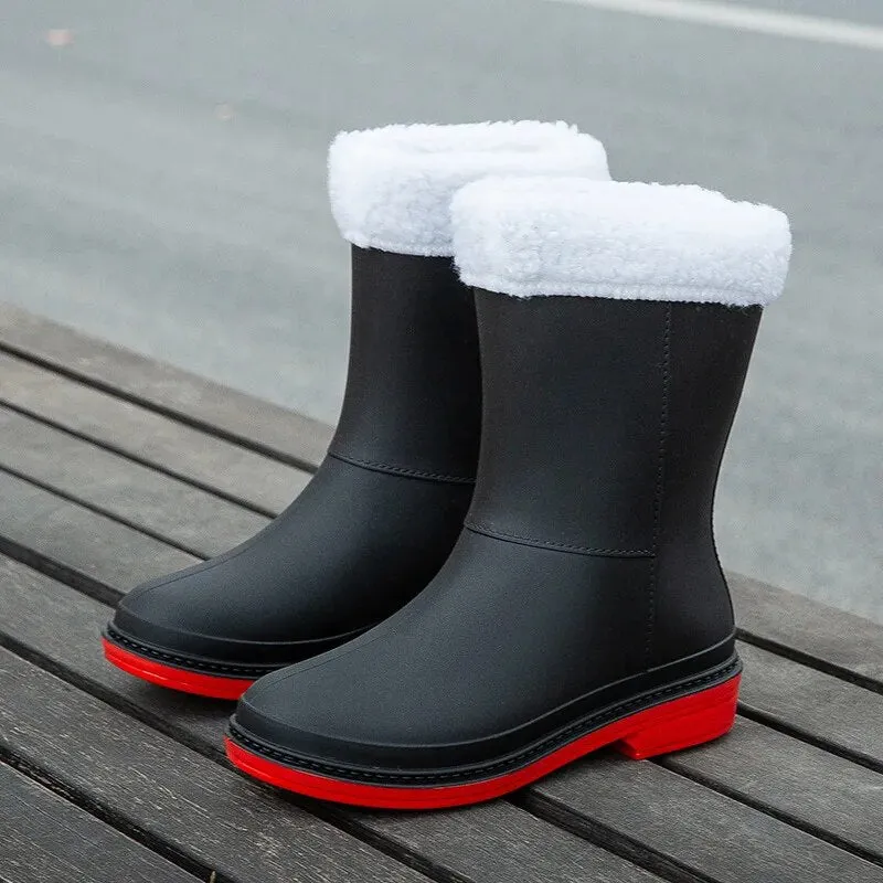 Women Rubber Shoes Fashion Mid Calf Boots Comfort Waterproof Rain Boot - WRB50139