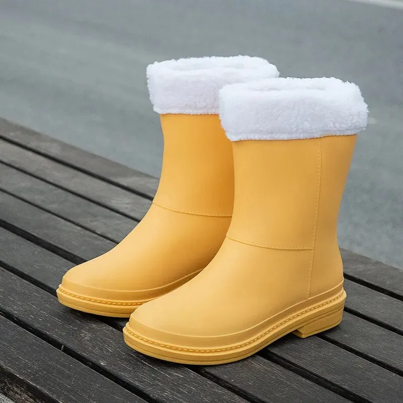 Women Rubber Shoes Fashion Mid Calf Boots Comfort Waterproof Rain Boot - WRB50139