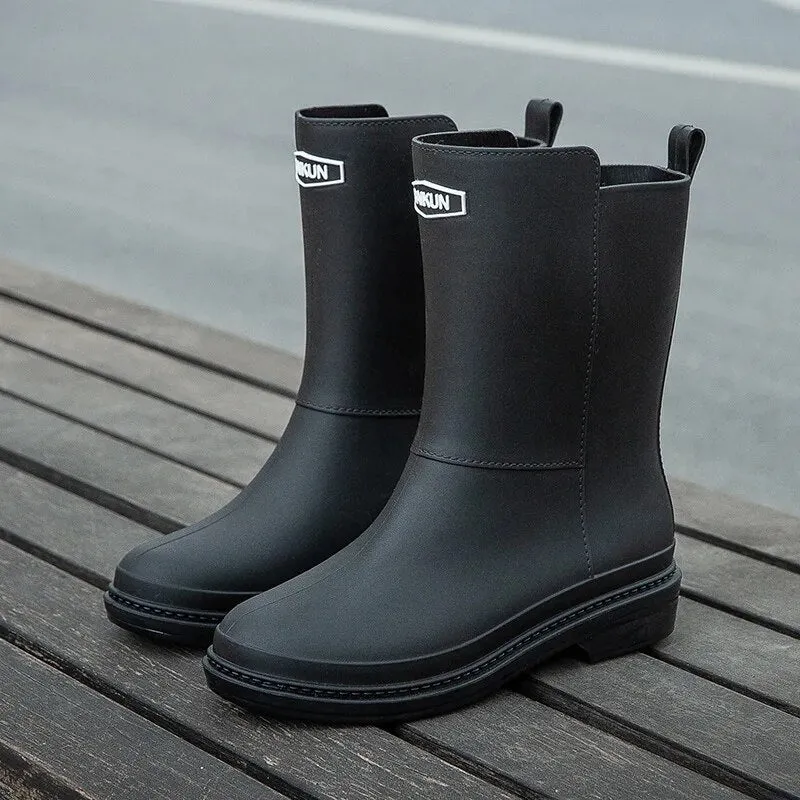 Women Rubber Shoes Fashion Mid Calf Boots Comfort Waterproof Rain Boot - WRB50139