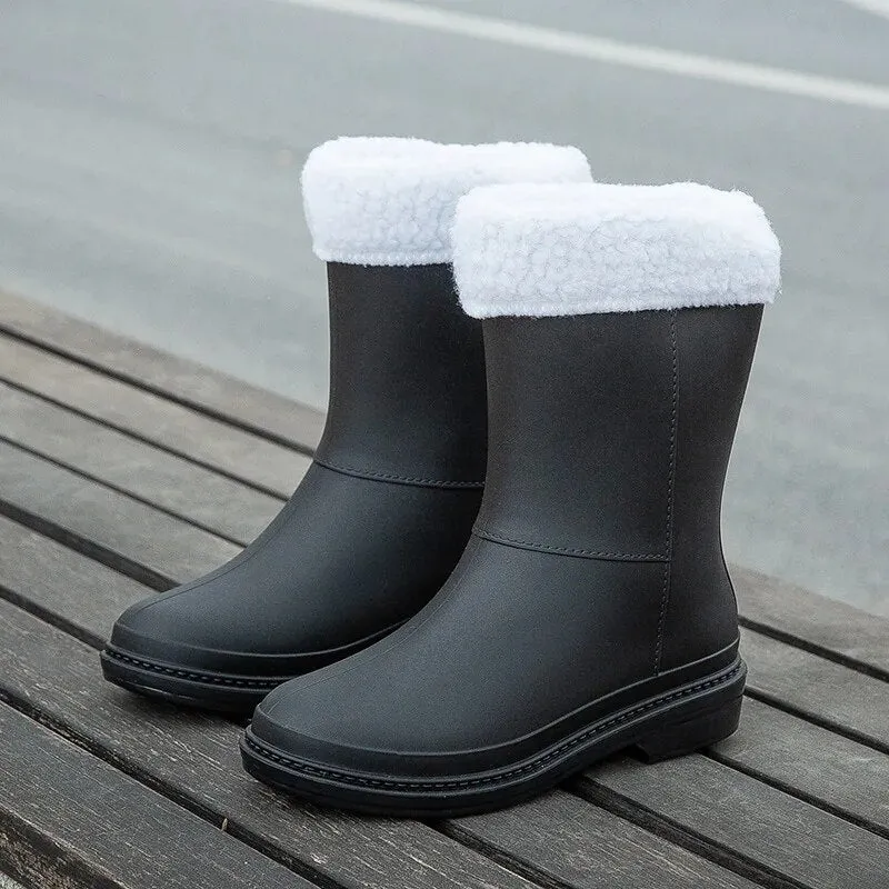 Women Rubber Shoes Fashion Mid Calf Boots Comfort Waterproof Rain Boot - WRB50139