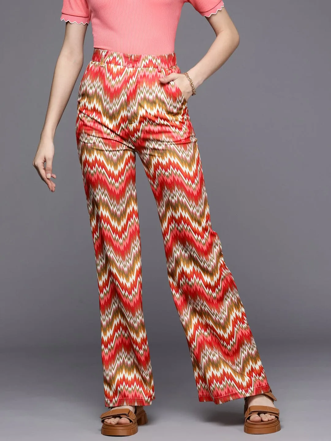 Women Rust Chevron Bellbottom Pants