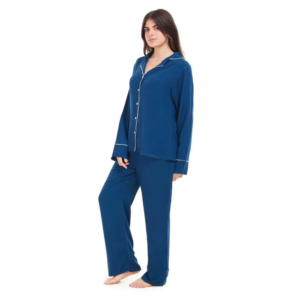 Women summer pajama set Petroleum buttoned Shirt  Pants