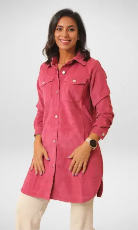 Women Velvet Shirt/ Jacket - Fuchsia