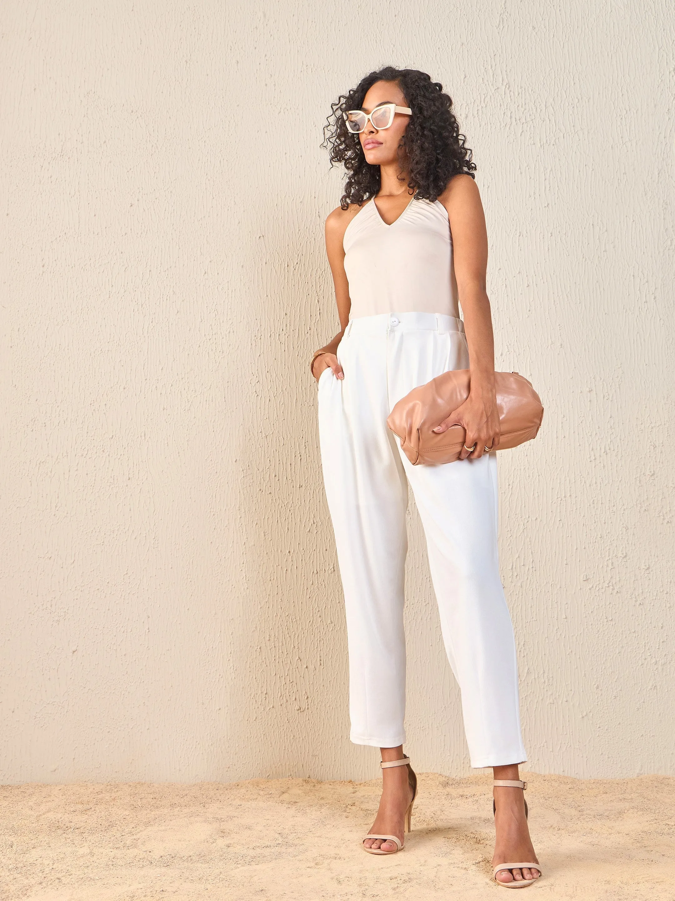 Women White Tapered Pants