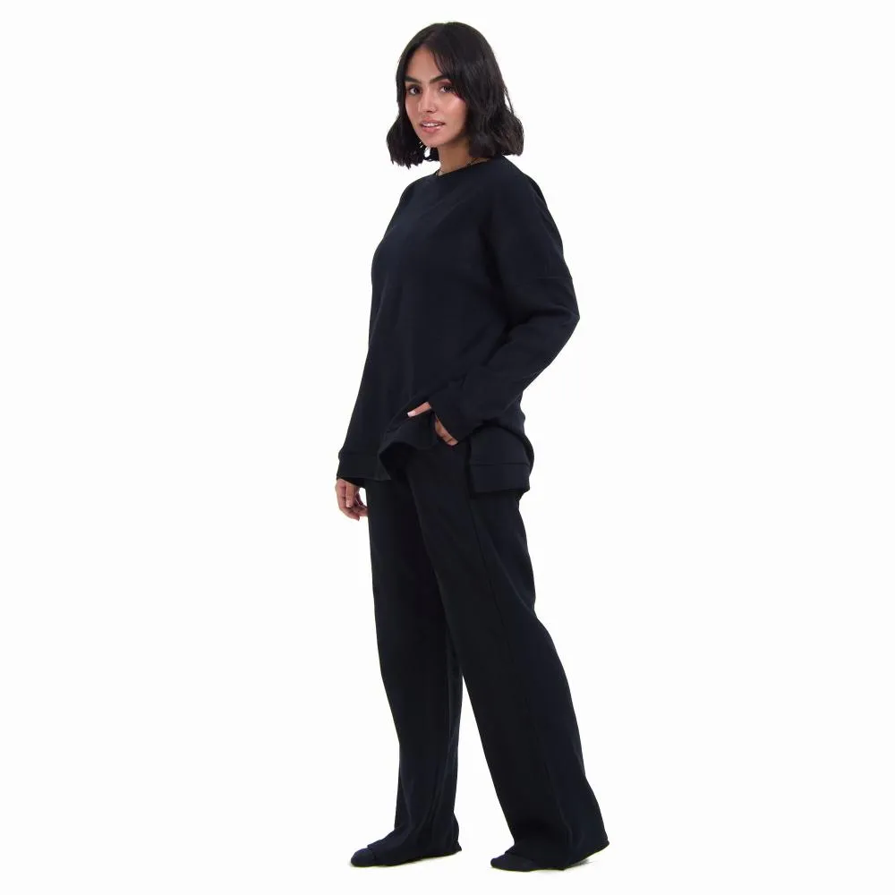 Women Winter Pajama Set Black jacquard Oversized Sweatshirt   Pants