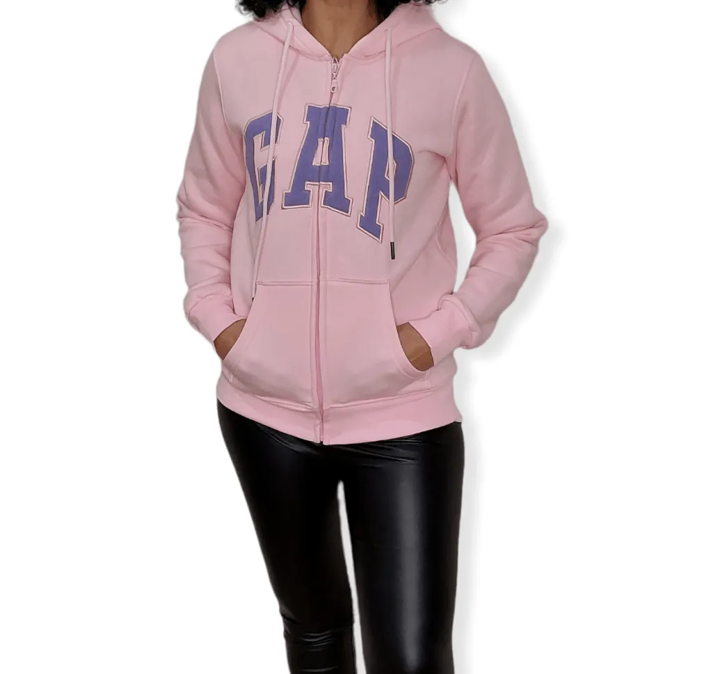 Women Zip-Through with Hoodie - Pink