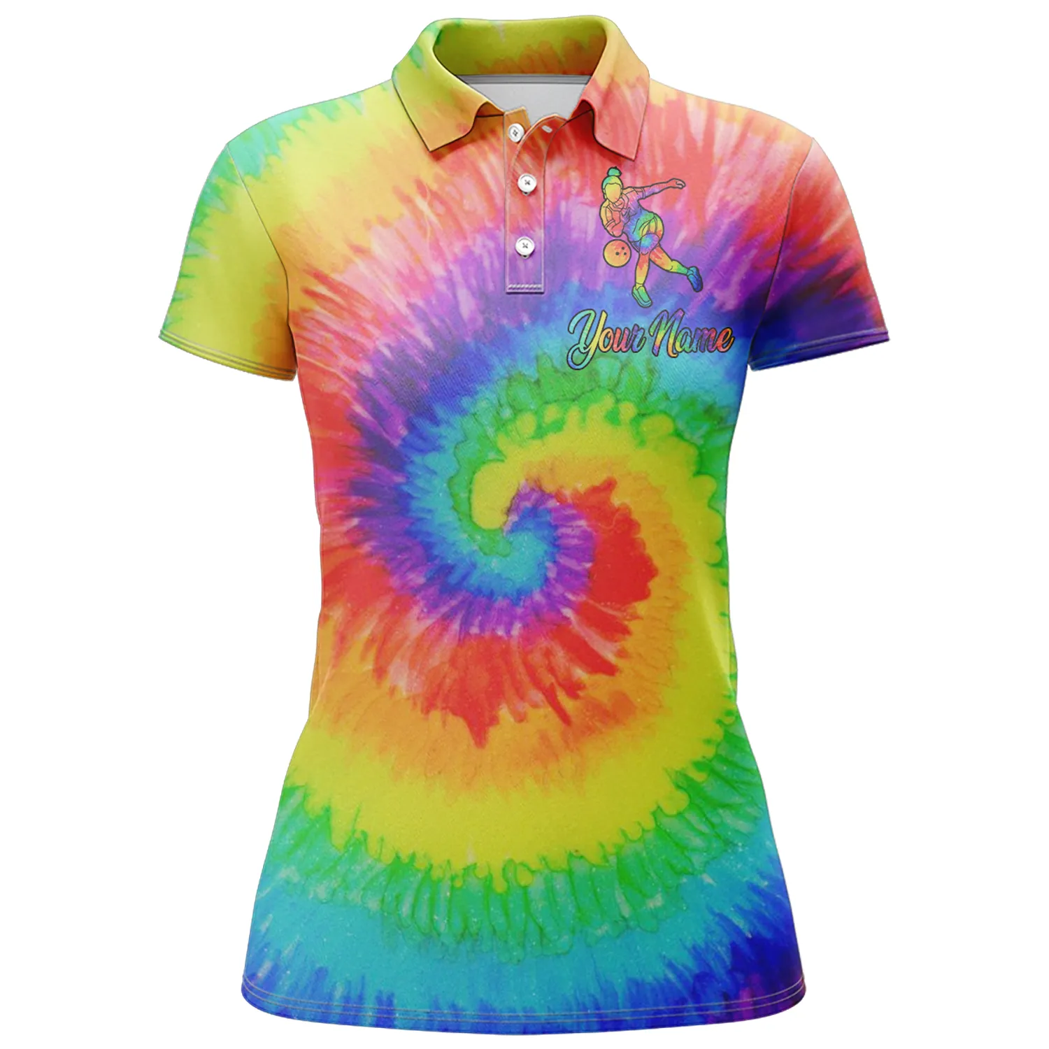 Womens Golf Polo Shirts With Colorful Tie Dye Background Custom Name Golf Shirt, Golfing Gift