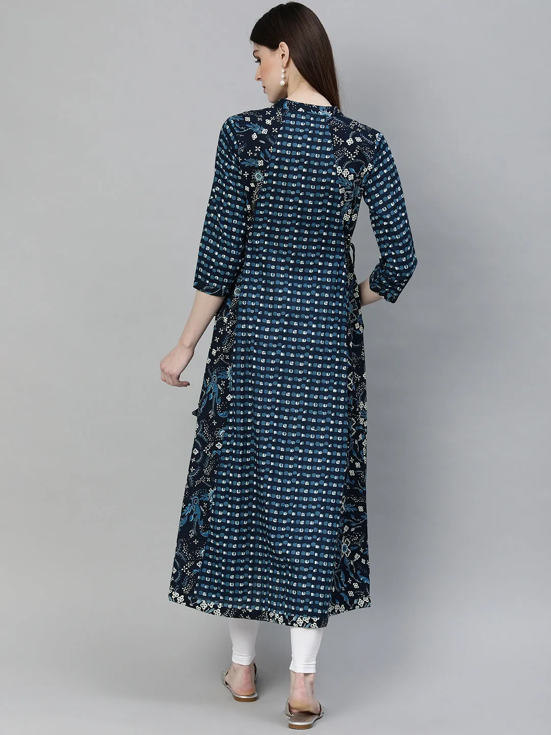 Women'S Navy Blue Printed A- Line Kurta