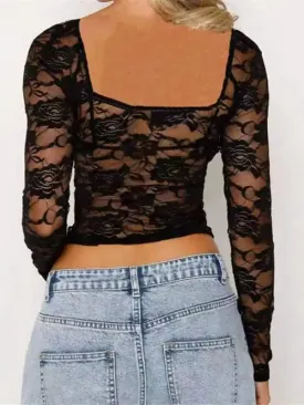 Women’s New Sexy Lace Long Sleeve Top