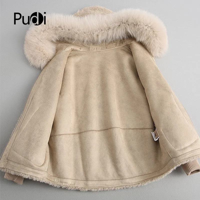 Women's winter warm real fox fur coat woolen coat