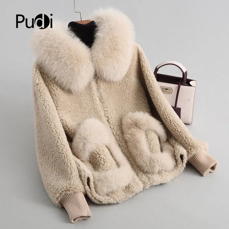 Women's winter warm real fox fur coat woolen coat