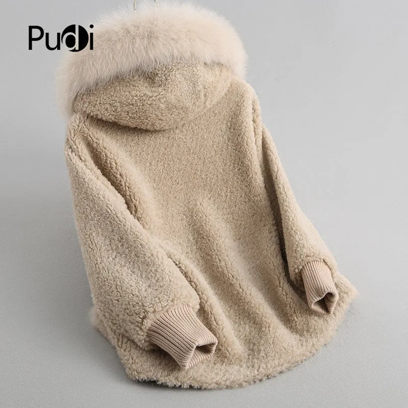 Women's winter warm real fox fur coat woolen coat