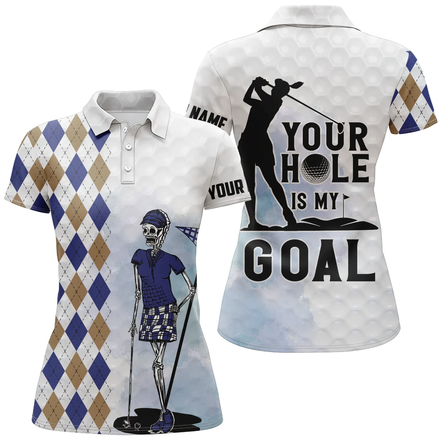 Your Hole Is My Goal Argyle Pattern Skull Sleeveless Golf Shirts Scary Golf Tops For Women Golf Gifts