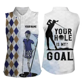 Your Hole Is My Goal Argyle Pattern Skull Sleeveless Golf Shirts Scary Golf Tops For Women Golf Gifts